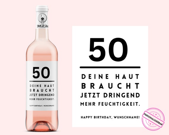 50. Geburtstag | Personalisiertes Weinetikett | Deine Haut braucht jetzt dringend mehr Feuchtigkeit | Frau und Mann | Netti Li Jae®