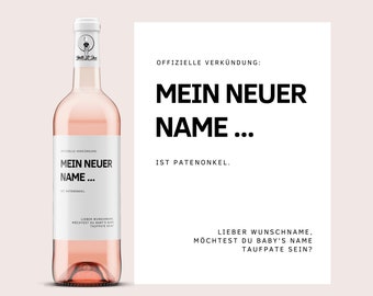 Patenonkel Schwangerschaftsverkündung | Du wirst Patenonkel | Mein neuer Name ist Patenonkel | personalisiertes Weinetikett | Netti Li Jae®