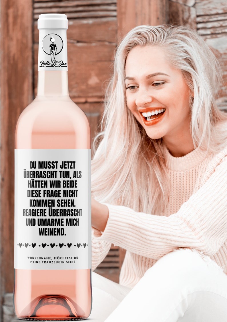 Ask the maid of honour Act surprised Personalised wine label with desired name Netti Li Jae® image 8