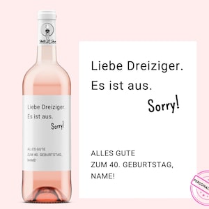 40esimo compleanno | Etichetta vino personalizzata | Cari trentenni. E' finita. Scusa! | per i tuoi 40 anni | Adesivi per vino 40 | Netti Li Jae®