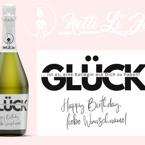 Kollegin Geburtstag | Weinetikett personalisiert | Querformat für Sekt-, Prosecco- & Champagner und bauchige Weinflaschen | Netti Li Jae®