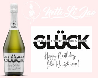 Freundin Geburtstag | Weinetikett personalisiert | Querformat für Sekt-, Prosecco- & Champagner und bauchige Weinflaschen | Netti Li Jae®