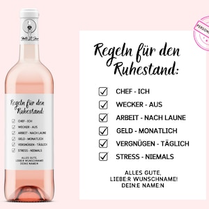 Kollegenabschied | Regeln für den Ruhestand | Personalisiertes Weinetikett | Abschied Ausstand Renteneintritt Pension | Netti Li Jae®