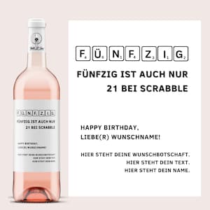 50 ist auch nur 21 bei Scrabble | Personalisiertes Weinetikett | Weingeschenk zum 50. Geburtstag | Weinaufkleber 50 | Netti Li Jae®