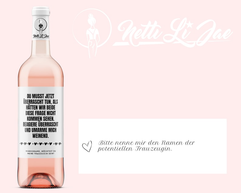 Ask the maid of honour Act surprised Personalised wine label with desired name Netti Li Jae® image 3