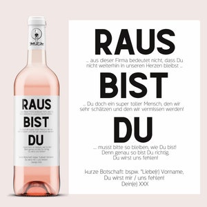 Kollegenabschied | Ausstand & Renteneintritt | Personalisiertes Weinetikett Raus bist Du | Abschiedsgeschenk von Kollegen | Netti Li Jae®