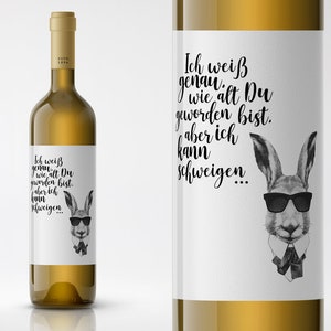 Geburtstag | Weinetikett Hase weiß | Flaschenetikett | Wein Etikett | Bier Etikett | Geburtstagsgeschenk | Geburtstag Geschenk | 30 40 50
