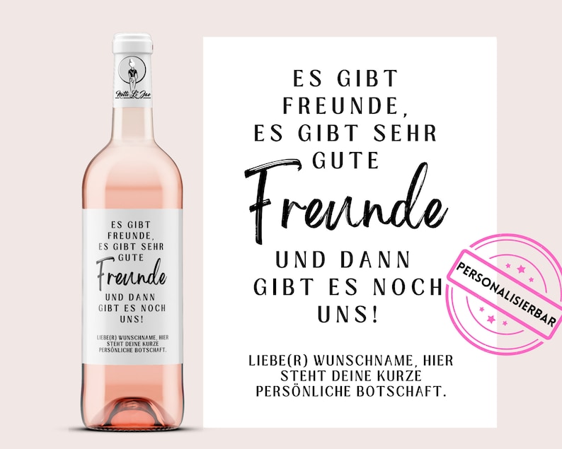 Freundschaft Personalisiertes Weinetikett Geschenk für die Freundin, für die beste Freundin, für den Freund Netti Li Jae® Bild 1