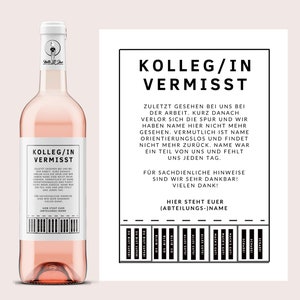 KollegIn vermisst Personalisiertes Wein oder Bieretikett inkl. Wunschname Witzige Geschenkidee zum Ausstand Netti Li Jae® Bild 1