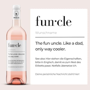 funcle - The fun uncle. Like a Dad, only way cooler  | Personalisiertes Weinetikett für Onkel oder Patenonkel mit Wunschtext | Netti Li Jae®