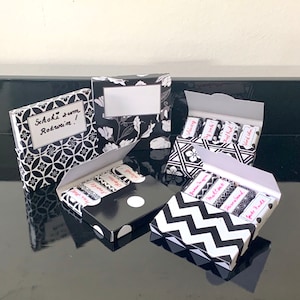 5 petits cadeaux de remerciement | Coffret d'autocollants comprenant 5 mini boîtes | pour 5 cadeaux personnalisés | Noir Blanc | Netti Li Jae®
