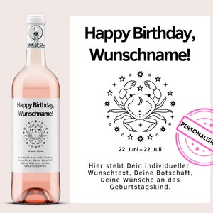 Krebs Sternzeichen | Personalisiertes Weinetikett | personalisiertes Geschenk für Krebse | Horoskop| Weinaufkleber | Netti Li Jae®