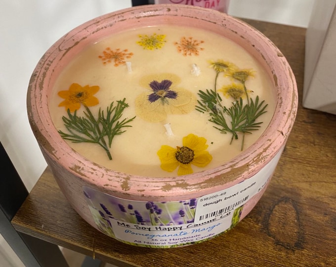 Handmade All Natural Soy Wax Candle in Round Dough Bowl