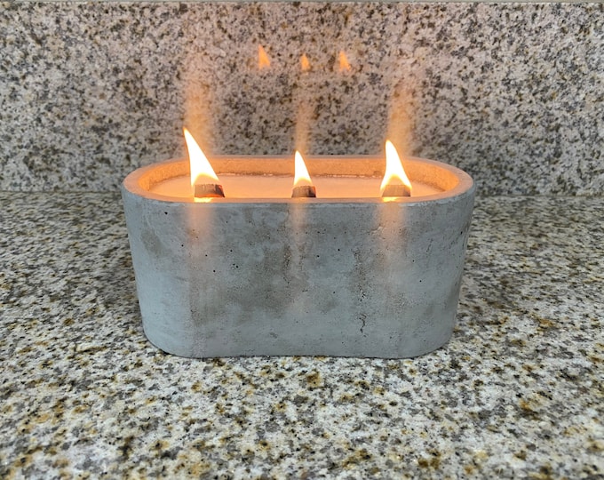 3 Wick Candle in Cement Vessel