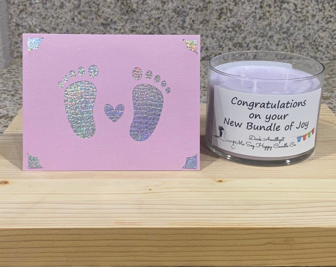 Congratulations on Baby Greeting Card and Handmade Soy Wax Candle Gift Set