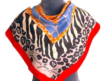 Kenneth Jay Lane Silk Scarf Rolled Hem 23 Inch/ Vintage Designer Fashion Accessories