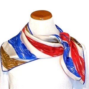 Vintage Glentex Silk Scarf: Rolled Hem, Red Blue White Brown