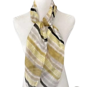 Vintage ECHO Silk Scarf: Sheer Raw Silk, Black Gray Yellow