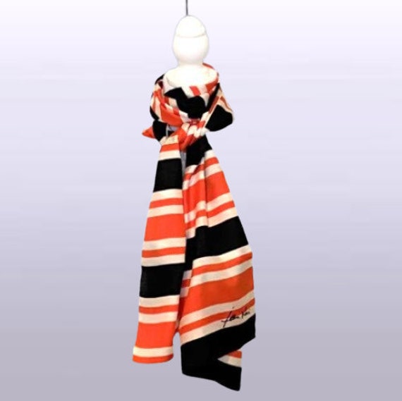 Designer Long Silk Scarf With Rolled Hem 14 x 66 … - image 5