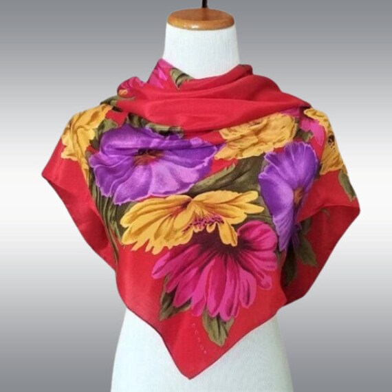 ECHO Silk Floral Scarf 30 Inch/ Vintage Designer … - image 2