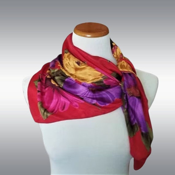 ECHO Silk Floral Scarf 30 Inch/ Vintage Designer … - image 4