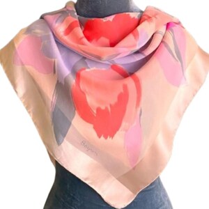Foulard En Soie BAYRON Vintage 90x90 Cm - Occasion Très Bon état, Couleur Vert, Accessoire élégant Femme