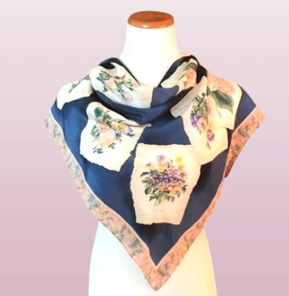 Ginnie Johansen Floral Silk Scarf 32 Inch Vintage… - image 1