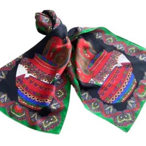 Vintage Liz Claiborne Silk Scarf: Colorful Vase Pattern, Designer Accessory