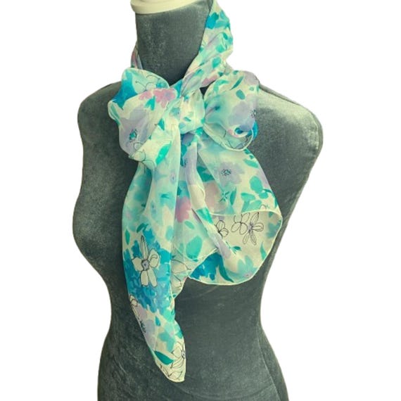 Vintage NWT Dana Herbert  Sheer Silk Floral Scarf :Designer Scarves