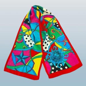 Vintage Colorful Long Silk Scarf 9.75 x 45 Inch Women&#39;s Accessories
