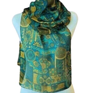 Vintage Favolosa Silk Scarf: Green and Gold Sheer Neck Scarf