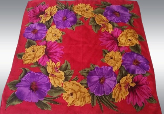 ECHO Silk Floral Scarf 30 Inch/ Vintage Designer … - image 1