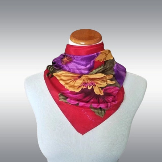 ECHO Silk Floral Scarf 30 Inch/ Vintage Designer … - image 3