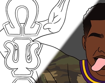 Omega psi phi frat Pre Drawn Outline DIY Canvas Paint Party Instant Download for Adults College Grad png high quality digital download