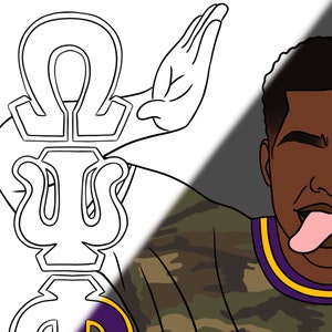Omega psi phi frat Pre Drawn Outline DIY Canvas Paint Party Instant Download for Adults College Grad png high quality digital download