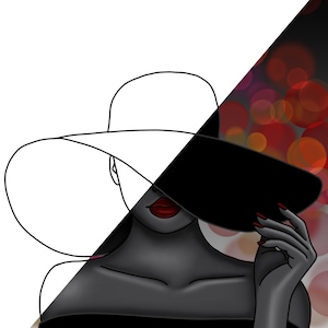 Lady with Hat Pre Drawn Outline DIY Paint and Sip Party Instant file for Adult png svg jpeg canvas design sketch digital download