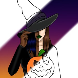 Pre Drawn Outline Halloween Hexe Kürbis DIY Leinwand Farbe Party Instant Download für Erwachsene Teens png hohe Qualität digitaler download