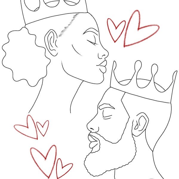 Pareja con corona Pre Drawn Outline DIY Paint and Sip Party Instant Download archivo para adultos png svg jpeg lienzo diseño boceto descarga digital