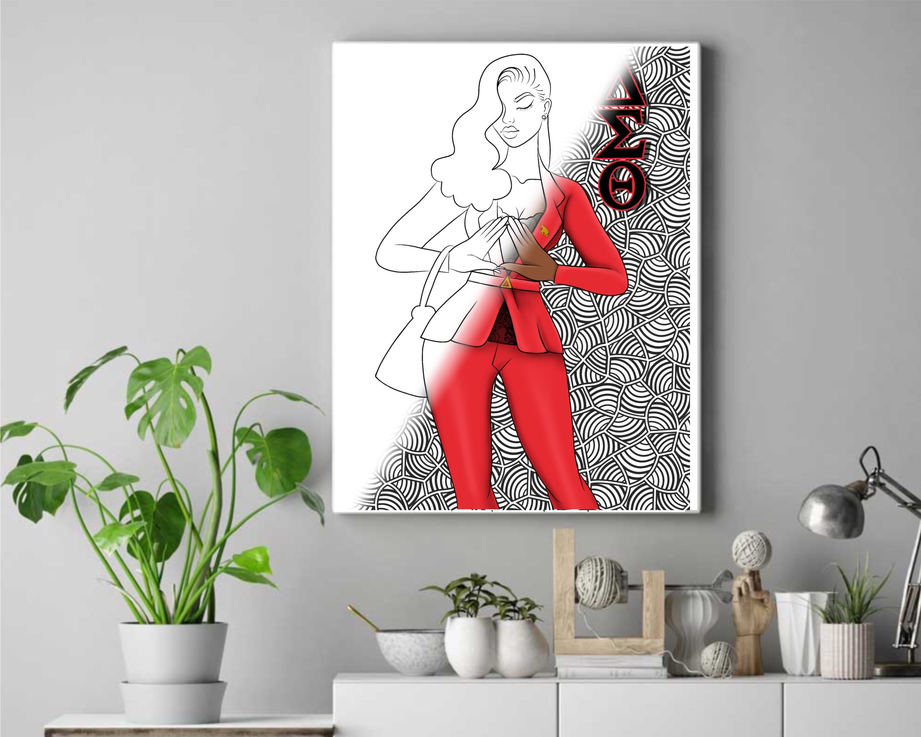 Delta Sigma Theta Pre Drawn/outline Canvas/diy Canvas Paint/grad Party for  Adults/sorority Delta/ Paint and Si 