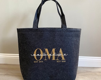 Personalisierte Filz-Tasche mit Aufdruck für Oma,Mama,Tante, Uroma, personalisierbar mit Wunschnamen,Muttertag , Geburtstagsgeschenk