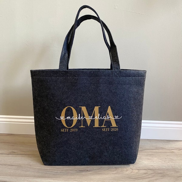 Personalisierte Filz-Tasche mit Aufdruck für Oma,Mama,Tante, Uroma, personalisierbar mit Wunschnamen,Muttertag , Geburtstagsgeschenk