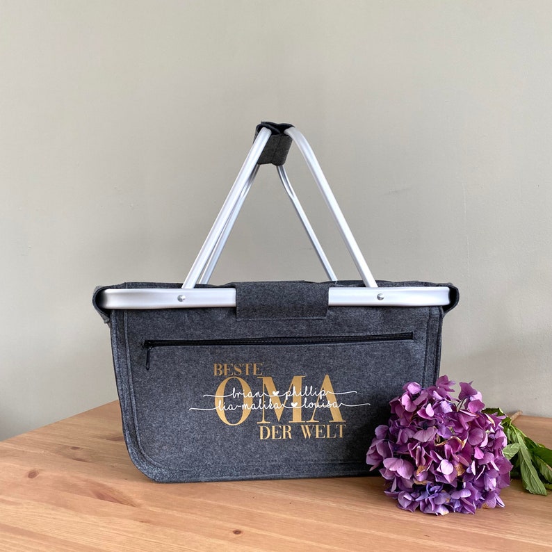 Customizable felt shopping basket as a gift for mom, grandma, aunt, and much more+your names; Imprint: Best... of the World Mother's Day Gift 