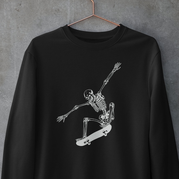 Halloween Skateboarding Skelett Sweatshirt | Niedliche | Skelly | Skateboard | Crewneck | Longsleeve | T-Shirt