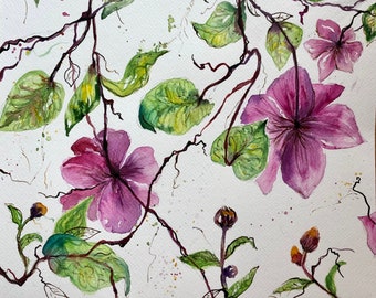 Vines with pink flowers - original painting