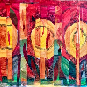 Golden forest - collage painting