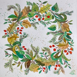 Foliage wreath - original watercolor painting