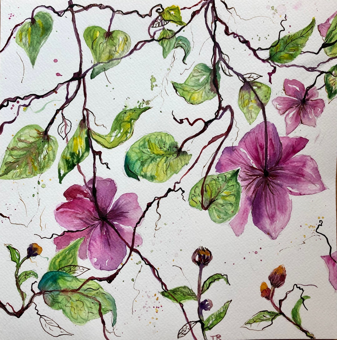 Vines With Pink Flowers - Original Painting - Etsy