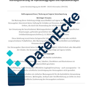 May include: A document titled "Wartungsanleitung für Hydraulikaggregate und Hydraulikanlagen" with text in German. The document includes a disclaimer, copyright information, and instructions. A watermark of the word "Datencke" is visible.
