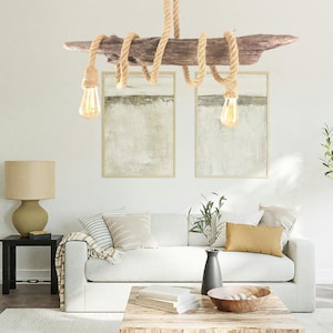 Unique Floating Driftwood Chandelier 2.9 Ft (84cm) Ocean Beach Ceiling Light Coastal Rope Pendant Lamp Vintage Bulbs Rustic Light Fixture