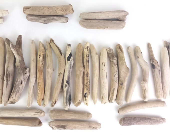 Bulk of 60 Round Driftwood Sticks, Driftwood Art Supply, Round Curvy